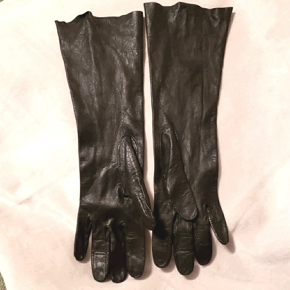 LEATHER GLOVES LONG BLACK NO TAGS - Picture 1 of 8